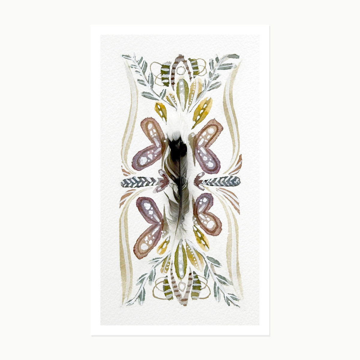 Pocketstories No. 4 — Found Feather, original watercolor artwork with dimensional found feather