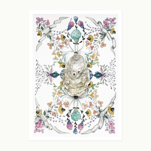 Pocketstories No. 2 Oyster Shell original watercolor with a one-of-a-kind mounted oyster shell