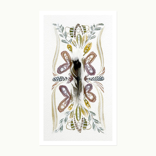 Pocketstories No. 4 — Found Feather, original watercolor artwork with dimensional found feather