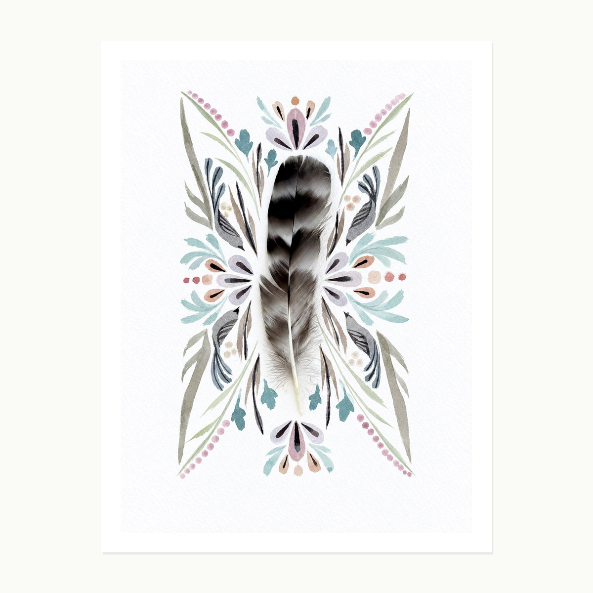 Pocketstories No. 7 — Found Feather II, original dimensional watercolor artwork with found feather