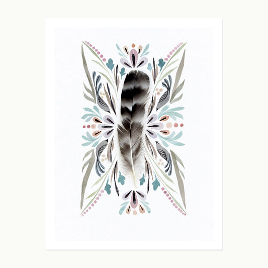 Pocketstories No. 7 — Found Feather II, original dimensional watercolor artwork with found feather