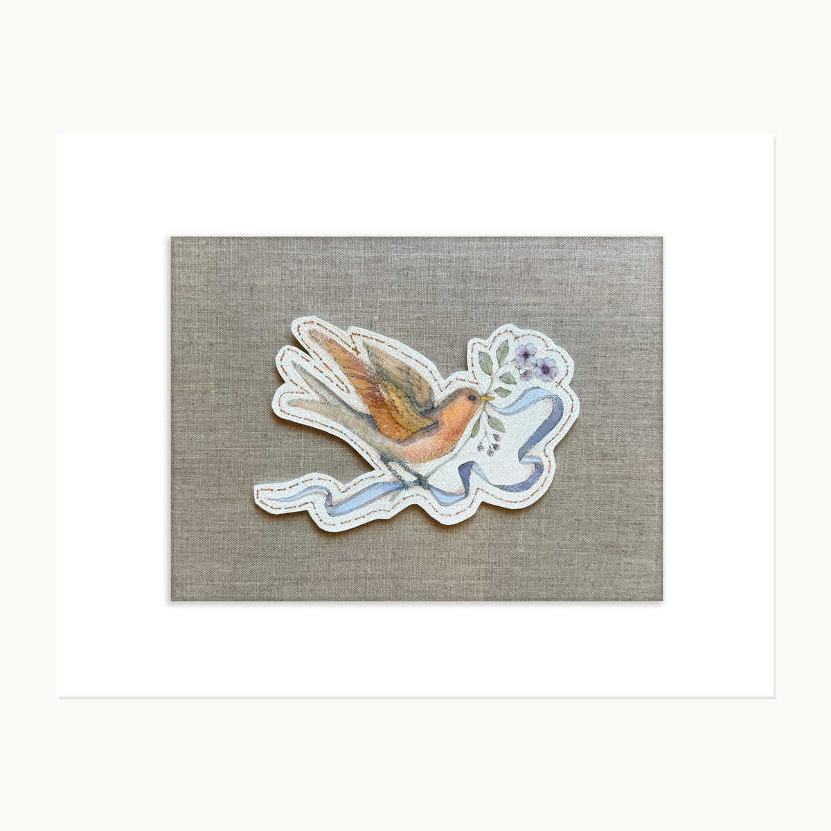 Threadedflight No. 1 — Finch & Phlox, original watercolor, pencil, ink and colored pencil artwork mounted on warm natural linen board