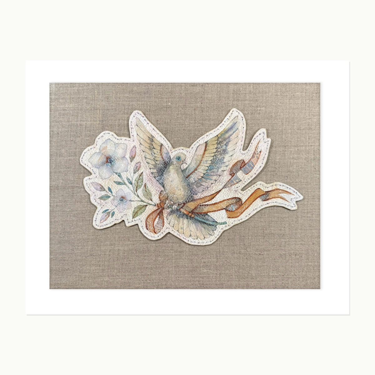 Threadedflight No. 5 — Mourning Dove & Mandevilla, original mounted watercolor artwork on warm natural linen panel
